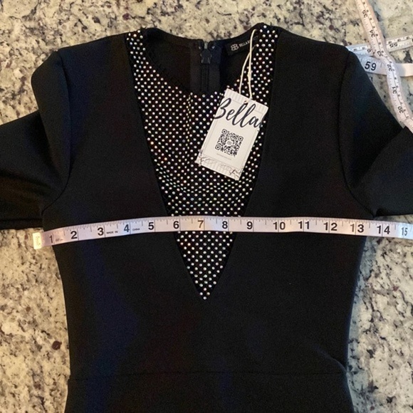 NWT Bella Barnett Black Plunge Mesh Rhinestone Mini Cocktail Dress XS OO21 - Picture 15 of 16